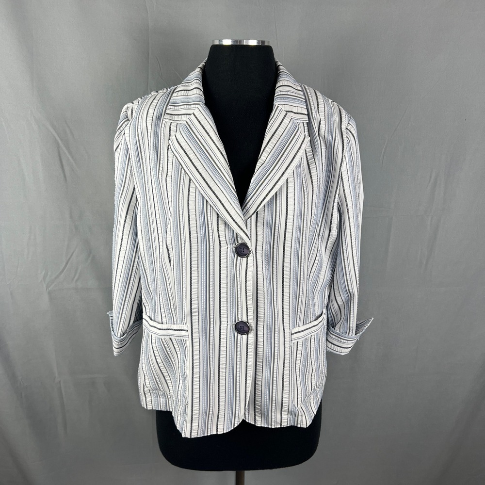 Tanjay Blazer Jacket Womens Large Multi Vertical Striped Single Breasted Formal